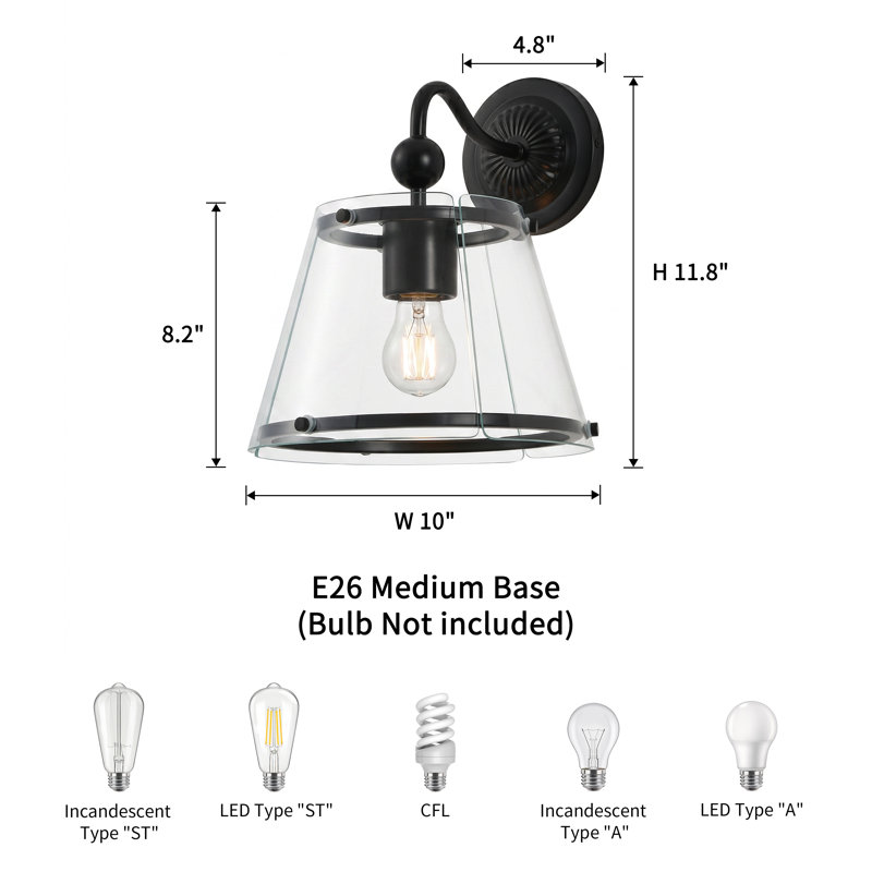 1-light Black Glass Wall Sconce