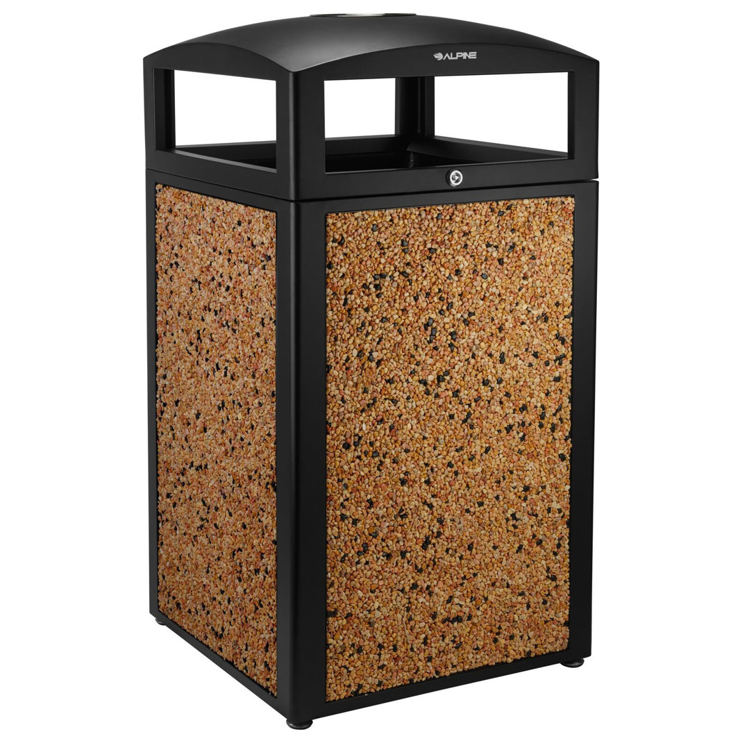 471-2 Series Stainless Steel Stone Paneled 40 Gallon Curbside Outdoor Trash Can With Ashtray Alpine Industries
