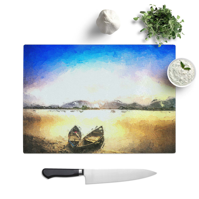 Tempered Glass Two Boats Chopping Board, 28.5 cm W x 20 cm L
