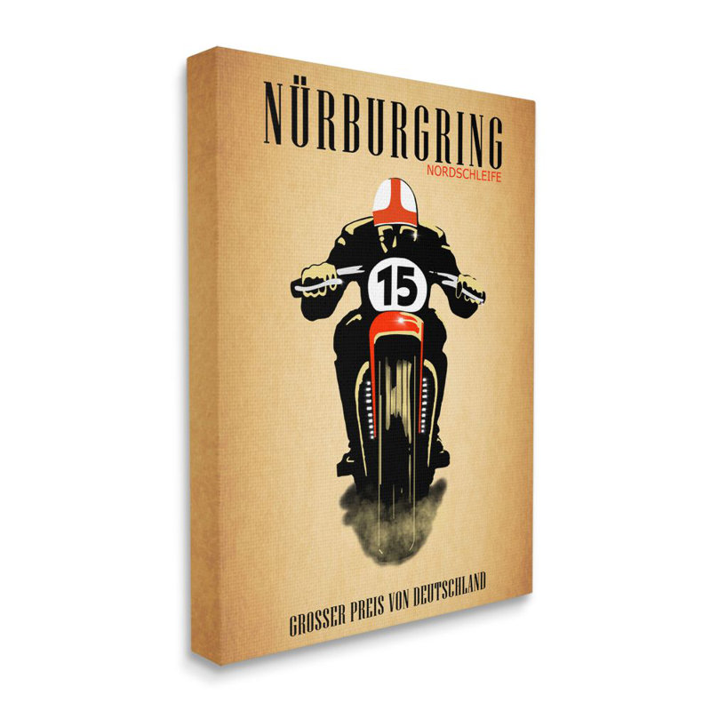 Publicité rétro de la course de motos allemandes par Mark Rogan - impression d'art graphique, H 15 po x l 10 po x P 0,5 po