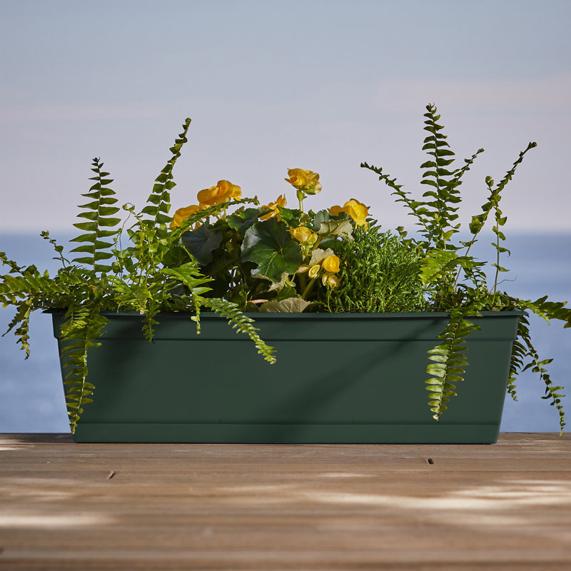 Dayton Traditional Recycled Plastic Indoor/Outdoor Rectangle Window Box Planter with Attached Saucer, Turtle Green