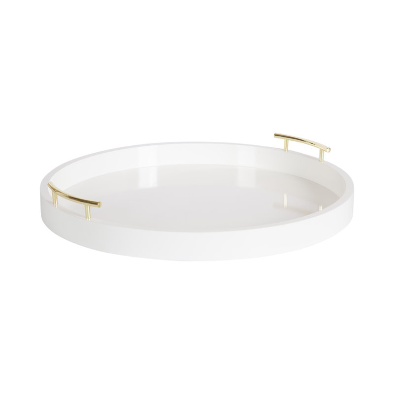 Plateau Norvan, Blanc/doré, H 3,25 po x l 21,75 po x P 21,75 po