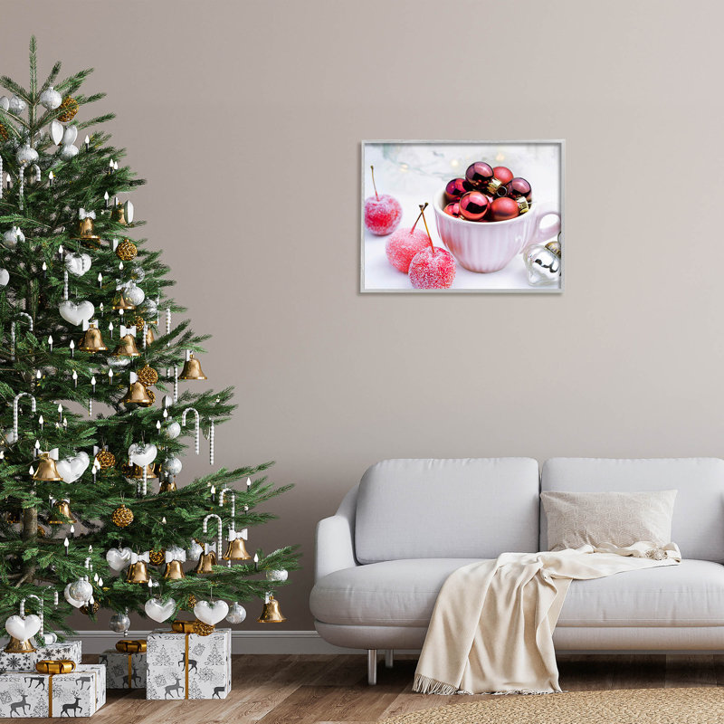 Ornements de Noël rouges scintillants at-258, H 24 po x l 30 po x P 1,5 po, Estampe numérique Farmhouse