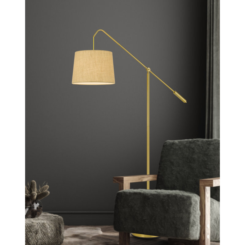 68" Adjustable Traditional Shaped Floor Lamp With Drum Shade, Brass