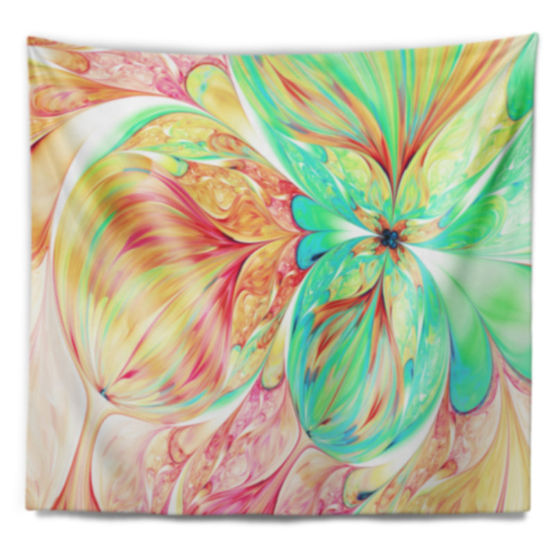 Tapisserie fleur à papier vert rouge floral, H 78 po x l 92 po