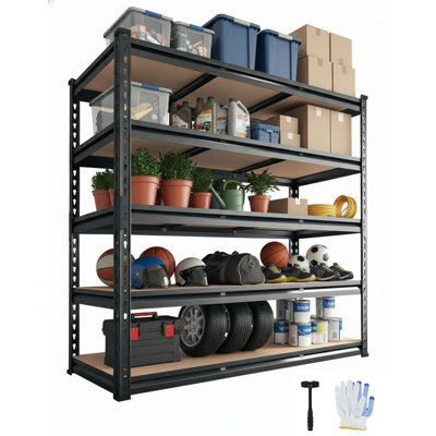 Étagères de garage réglables à 5 niveaux en métal, tablettes de garage robustes 48 x 24 x 72, supports de rangement utilitaires d'une capacité de charge de 2 500 lb pour l'organisation du garage d'entrepôt