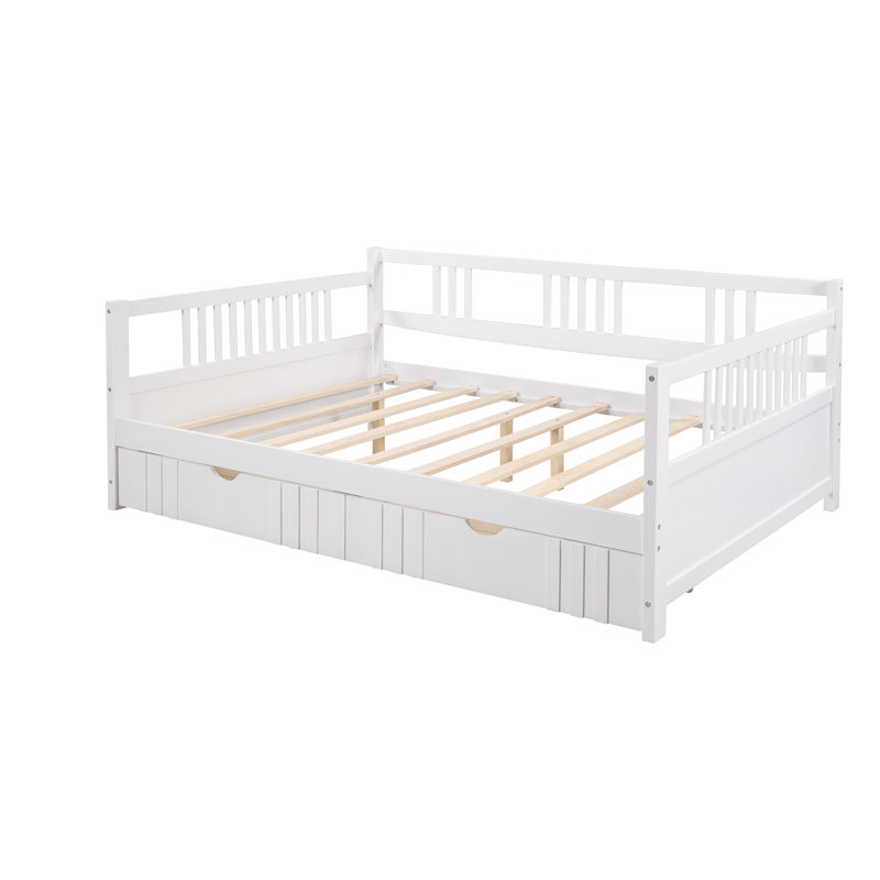 Lit de jour simple en bois avec deux tiroirs, Complète, Blanc