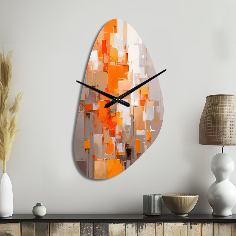 Horloge murale 3D cubique orange brisée, Moyenne