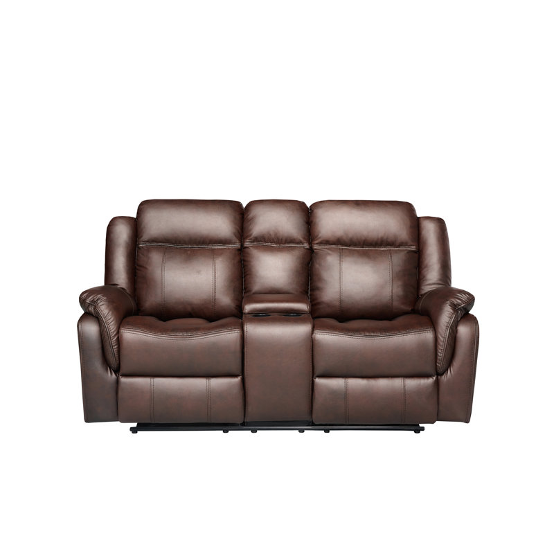 Causeuse inclinable manuelle en similicuir brun, Brun