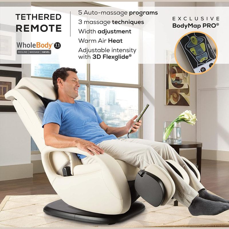 WholeBody 7.1 Massage Chair, Bone Faux Leather