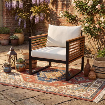 Chaise de patio avec coussins d'extérieur en bois d'acacia et en métal