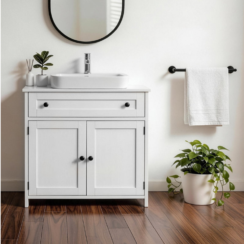 Base de meuble-lavabo simple 24 po à deux portes et tiroir 24 po sans lavabo, Gris