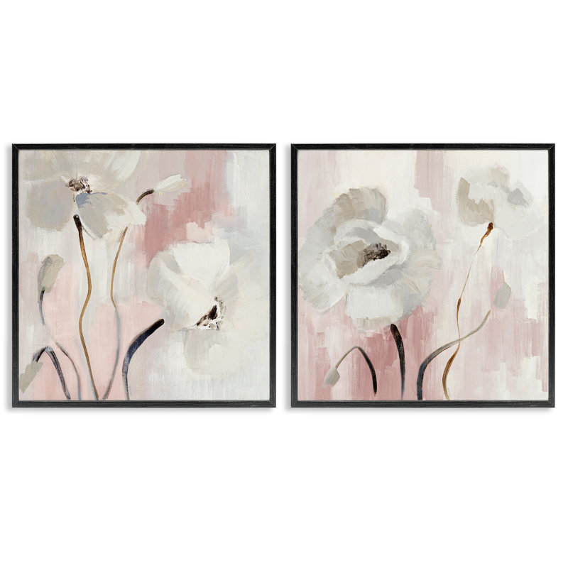 «Abstract White Poppies», ensemble de 2 giclées par Lanie Loreth, H 24 po x l 24 po, Giclée encadrée noir minuit