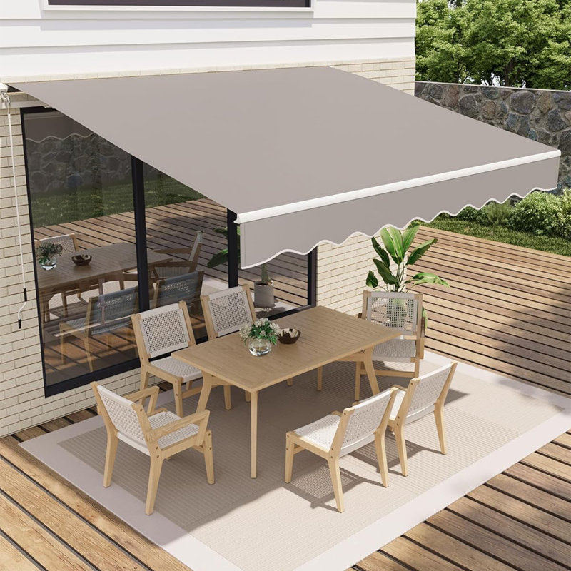 12' x 10' Manual Retractable Awning, Waterproof Patio Sun Shade with Aluminum Frame, 280 GSM Polyester Fabric, Adjustable Crank for Deck, Porch, or Balcony