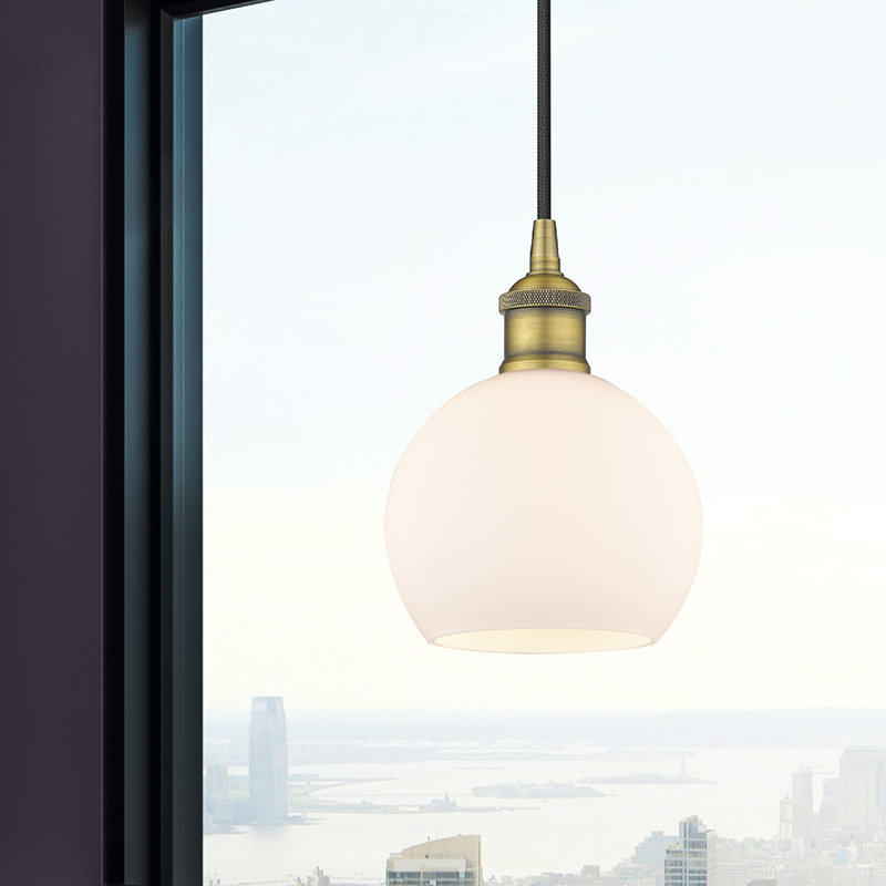 Luminaire suspendu simple à 1 lumière Ralph, Blanc mat, H 8,88 po x l 6 po x P 6 po, Laiton brossé