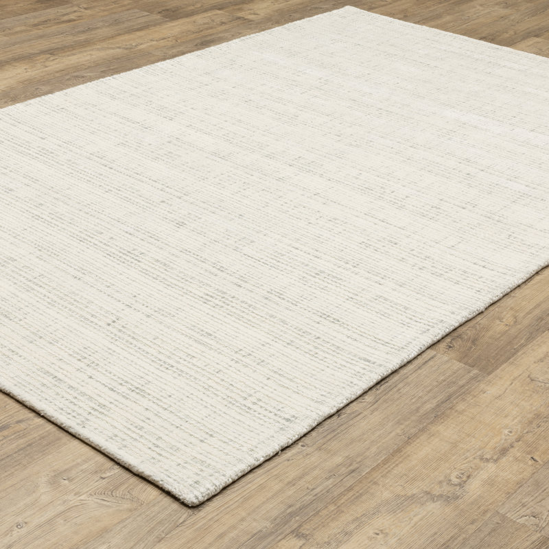 Tapis touffeté à rayures en laine et viscose à motif texturé Shafia, Rectangle 8 pi x 10 pi