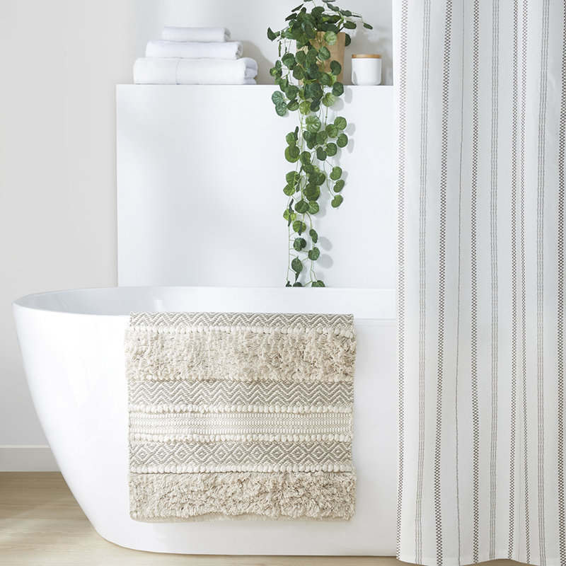 Tapis tissé à rayures tissées 20 po x 32 po naturel, envers antidérapant, lavable à la machine, style chic avec rayures, poils doux