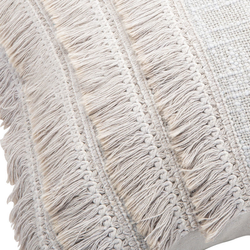 Light Gray Fringed Cotton 18" Square Throw Pillow