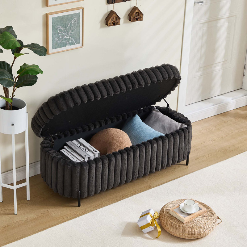 Faux Fur Flip Top Storage Bench With Metal Legs For Living Room Entryway Bedroom Dorm