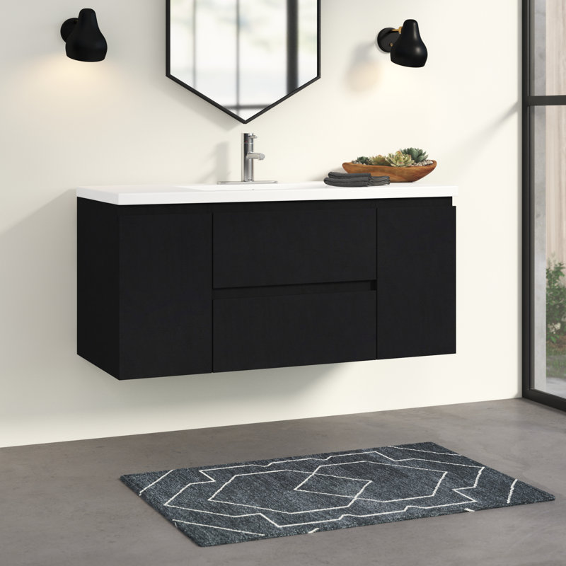Ensemble de meuble-lavabo mural simple 47 po Korrina, Noir
