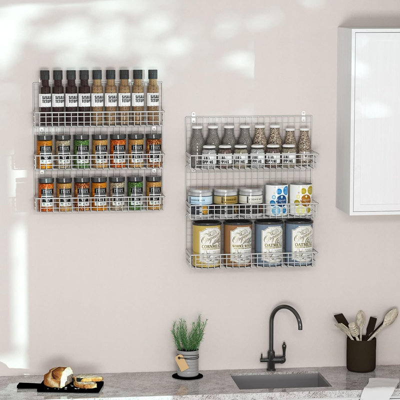 Spice Rack Organizer 6-Tier Wall Mounted & Over the Door Spice Racks for Kitchen Pantry Bathroom,Two Size, Large Capacity, Silver
