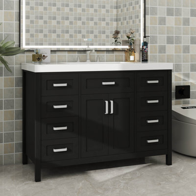 Meuble-lavabo de 47 po sans lavabo, meuble de rangement contemporain avec 2 portes à fermeture silencieuse et 8 tiroirs