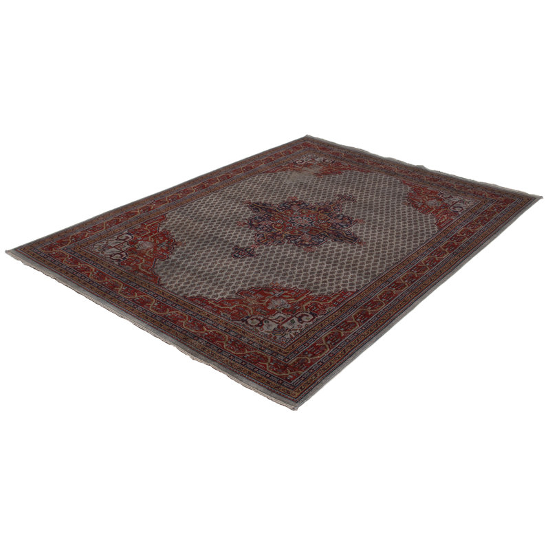 Tapis unique en laine noué à la main style Kosak des années 1990 de 8 pi x 11 pi 2 po gris / rouge Anatolja