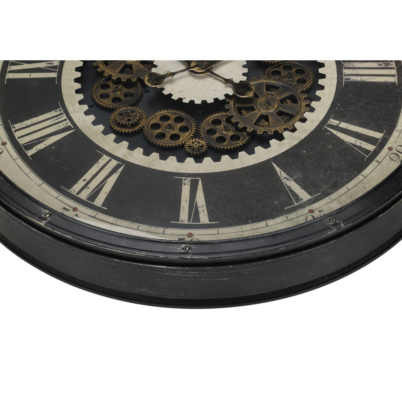 Horloge murale, engrenage, cadre blanc et brun foncé, 30 pouces