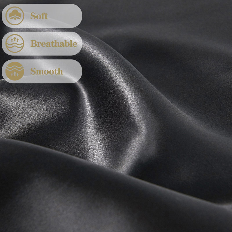 100% Mulberry Silk Pillowcase, Black, Queen Pillowcase