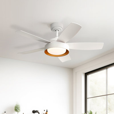 42" 5 - Blade Modern White LED Ceiling Fan Light With Remote Control