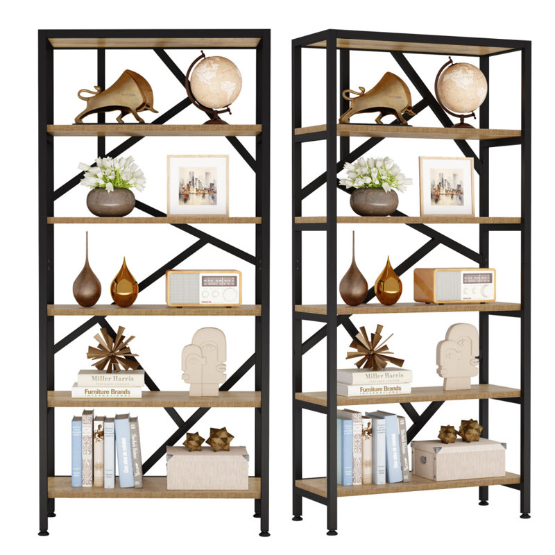 31.5"W x 70.87"H Myrikle Etagere Bookcase Bookshelf 6 Tier Open Back Baker's Rack Brown Black Sets Of 2 Display Shelving 2 Pcs