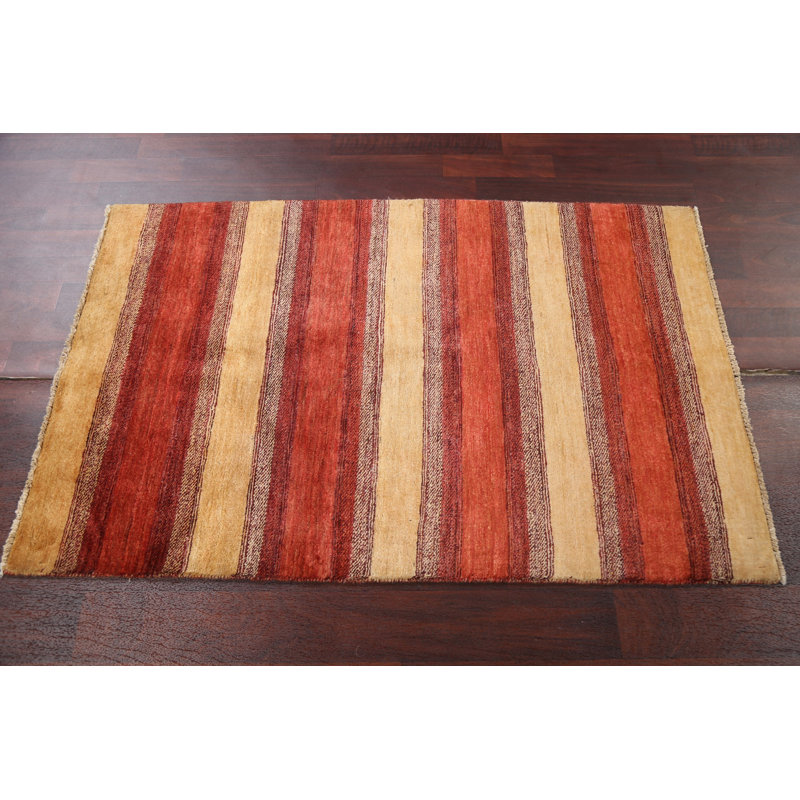Tapis multicolore en laine noué à la main de conception unique 3 pi 1 po x 4 pi 10 po Mjollnir