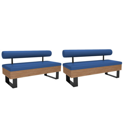 Blue Faux Leather Double Bench Set Of 2 Faux Leather Upholstered Bench