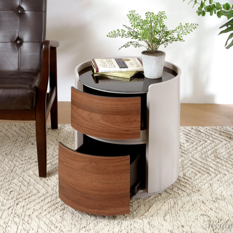 DOUBLE STORAGE ROUND SIDE TABLE, Brown/Grey
