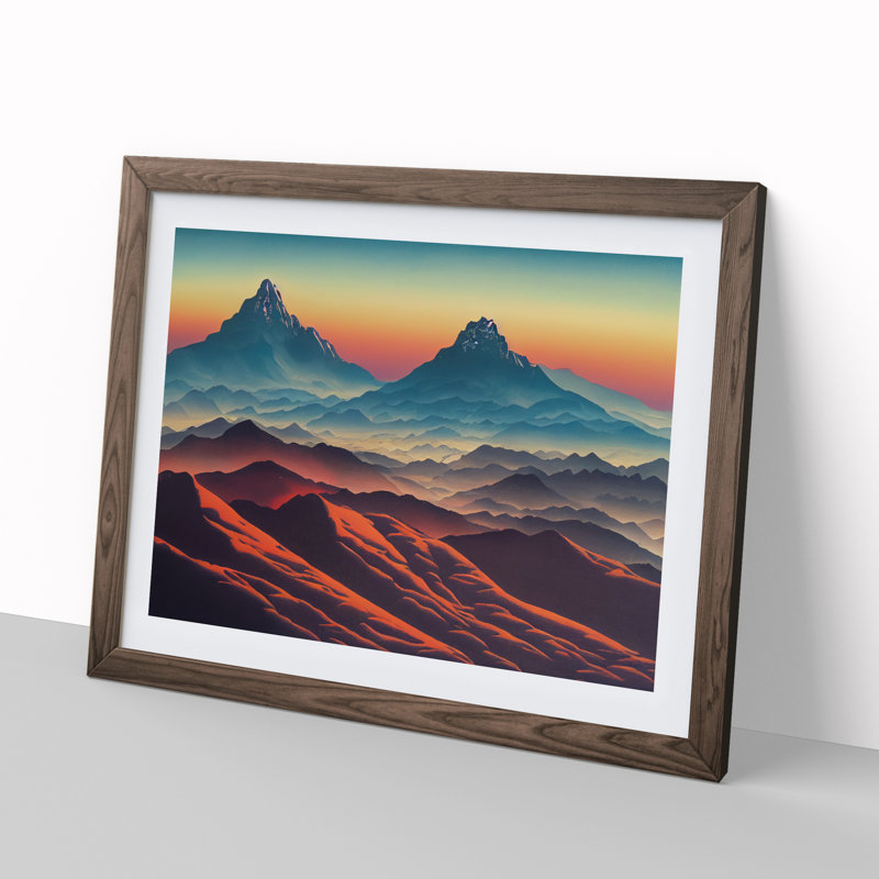 Mountain Sunset - Single Picture Frame Print, 46cm H x 64cm W x 2cm D, Walnut Framed