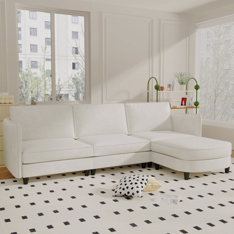 Canapé de grande taille à 3 places de 107,8 po, canapés en forme de L avec repose-pieds mobile, accoudoirs avec poches, canapé en tissu moderne
