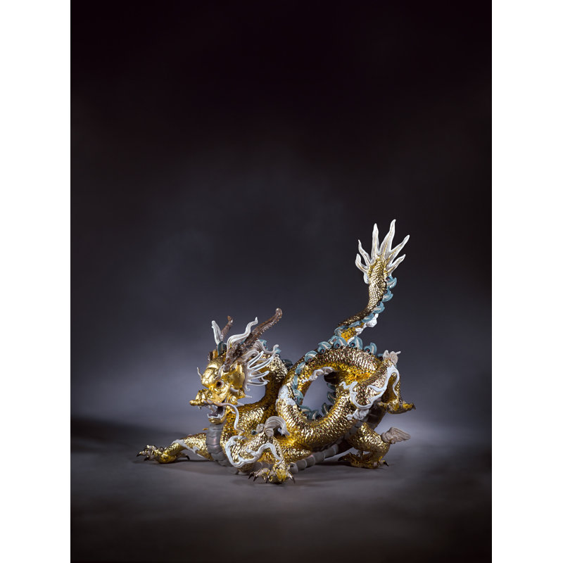 Grande sculpture de dragon, Lustre doré