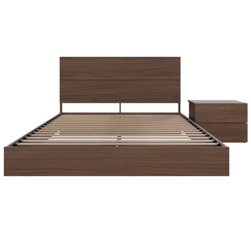 Ensemble de chambre à coucher avec lit plateforme 2 pièces Lindsie, Double, Noyer
