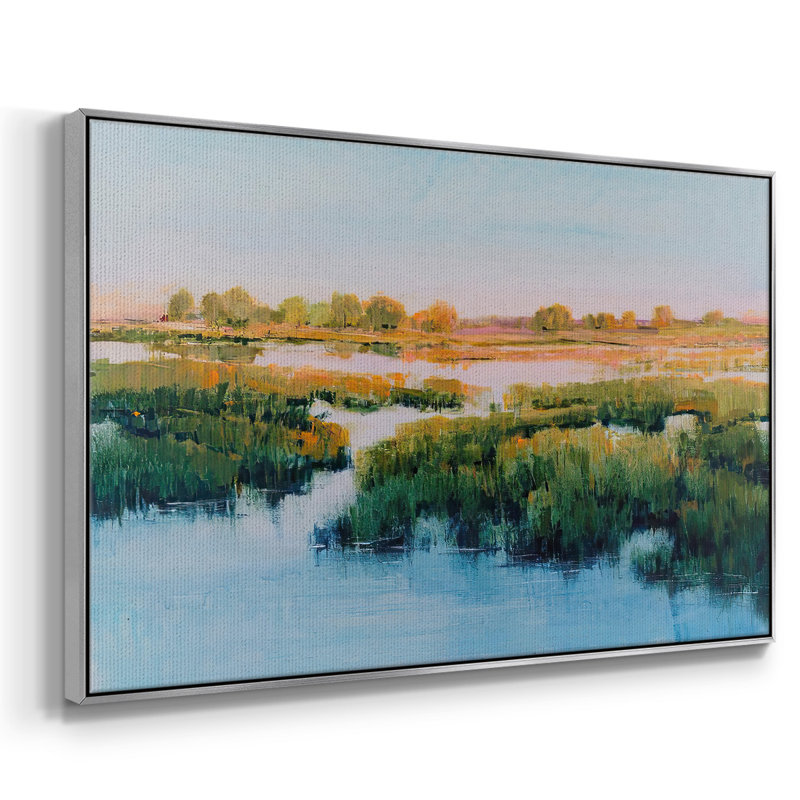 Toile tendue avec cadre Marshland View II, Encadrement argenté, H 17 po x l 25 po x P 2 po