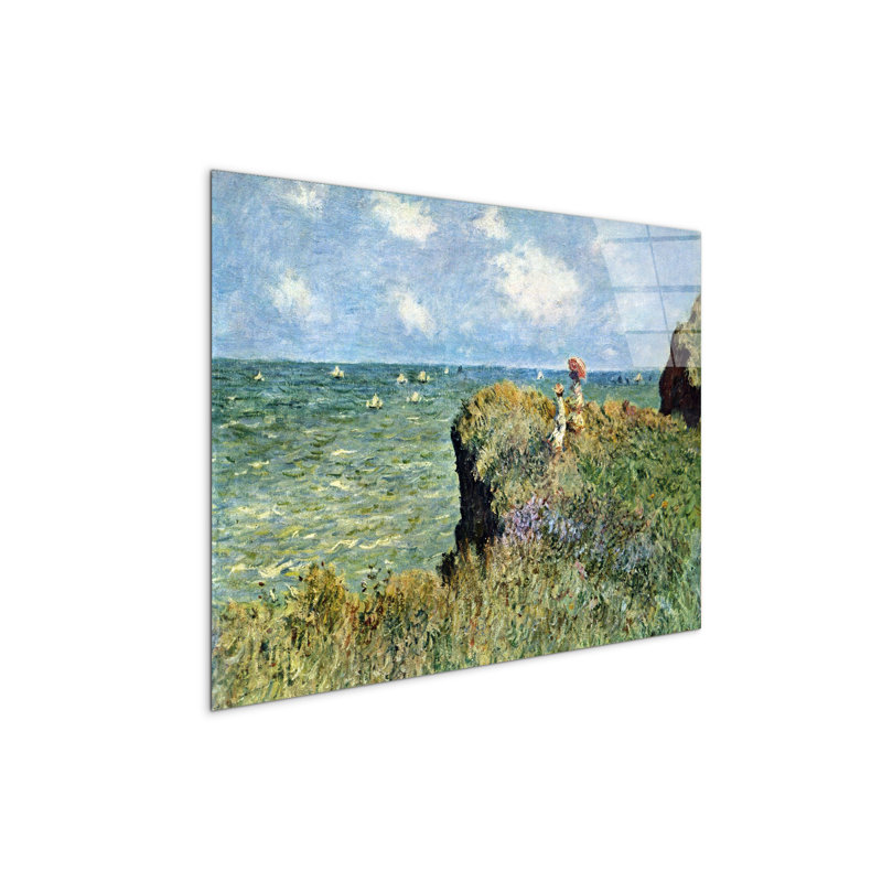 Walk on the cliffs by Monet Claude 57cm H X 76cm W CrystalArt Material Acrylic Glass Effect, Frameless Panel Lightweight Ready to Hang