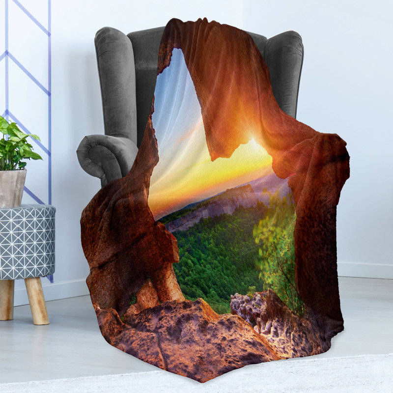 Ambesonne Landscape Fleece Blanket Canyon at Sunset Time Green Orange, 70" W x 90" L