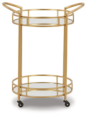 Goldtone Metal Bar Cart with Mirrored Glass Shelves
