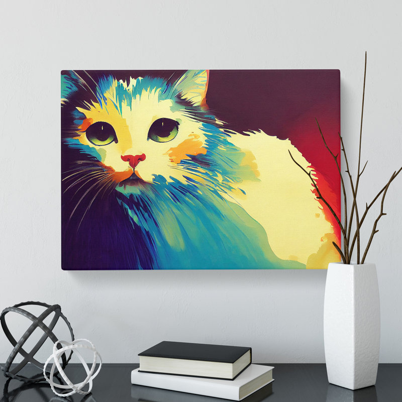 Colourful Cat Vol.4 - Wrapped Canvas, 35cm H x 50cm W x 3cm D