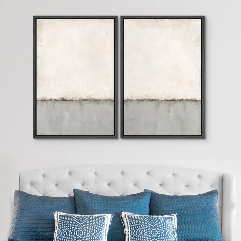 «Grunge Mid-Century Geometric Liness», 2 pièces sur toile, Cadre noir, H 24 po x l 36 po