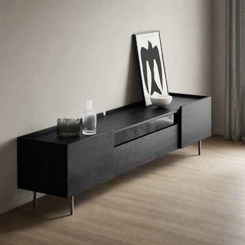 Meuble télé en bois massif noir au design simple