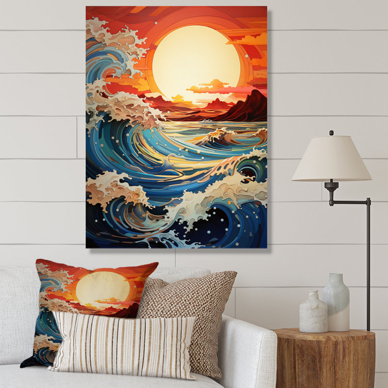 Impression sur toile Coastal Sunrise Reflections Papercut I - Paysage et nature, H 20 po x l 12 po x P 1 po, Toile tendue