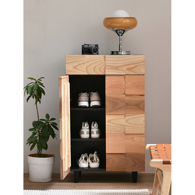 Modern minimalist black walnut solid wood shoe cabinet