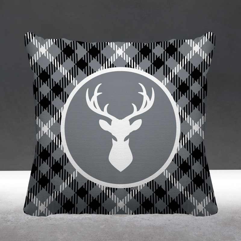 Coussin décoratif intérieur / extérieur Tartan Reindeer, L 17 po x H 17 po, Gris