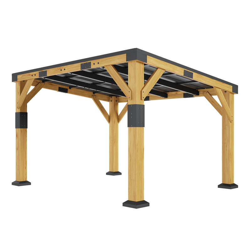 10′ W x 12′ D x 8′ H Cedar Wood Carport with Sloped Galvanized Steel Roof – Heavy-Duty All-Weather Shelter for Tractor, Motorcycle, Bike & Garden Tools