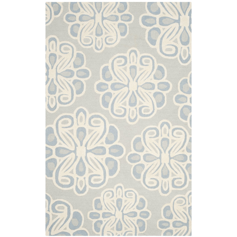 Tapis gris / bleu en laine touffeté à la main Cannen, Rectangle de 5 pi x 8 pi